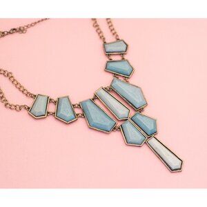 Vintage Geometric Blues Bib Necklace | Bronze Tone Bib Necklace | 20 inch | H23